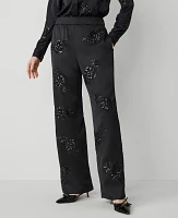 Ann Taylor The Straight Pant Floral Embellished Sequin Black Women's