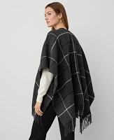 Ann Taylor Buckle Plaid Open Poncho Quiet Shade Grey Women's