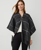 Ann Taylor Buckle Plaid Open Poncho Quiet Shade Grey Women's