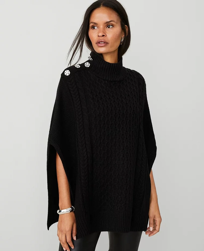 Ann Taylor Button Mock Neck Cable Poncho Women's