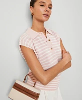 Ann Taylor Striped Wedge Sweater Pink/White Combo Women's