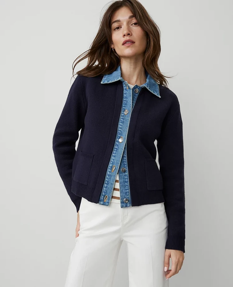 Ann Taylor Denim Sweater Jacket Night Sky Women's