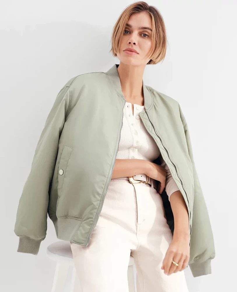 Ann Taylor Bomber Jacket Silver Sage Women's