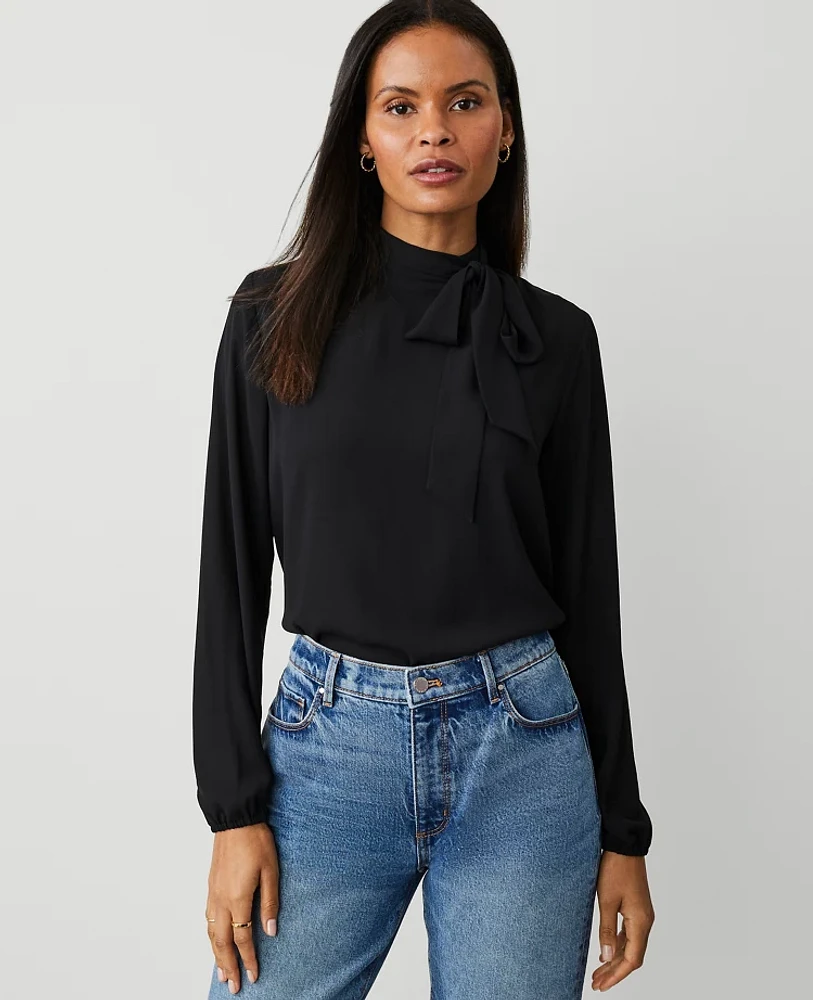 Ann Taylor Popover Top Bow Blouse Women's