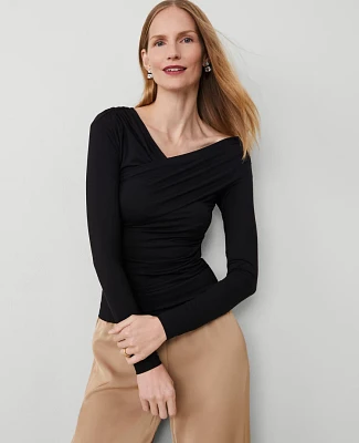 Ann Taylor Petite Asymmetric Ruched Top Women's