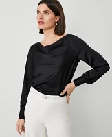 Ann Taylor Petite Satin Cowl Neck Blouse Black Women's