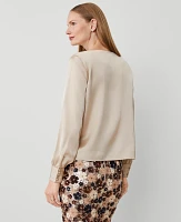 Ann Taylor Petite Satin Cowl Neck Blouse Toasted Oat Women's