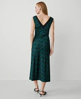 Ann Taylor Geo V-Neck Bias Dress Jewel Green Women's