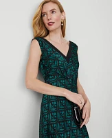 Ann Taylor Geo V-Neck Bias Dress Jewel Green Women's