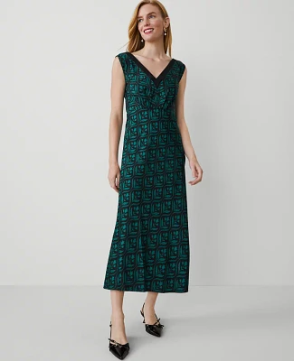 Ann Taylor Geo V-Neck Bias Dress Jewel Green Women's