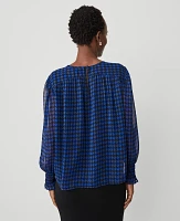 Ann Taylor Houndstooth Tweed Shirred Top Blue Women's