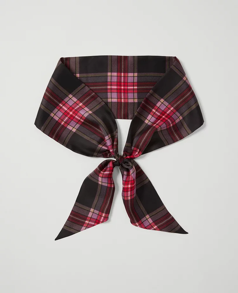 Ann Taylor Plaid Skinny Silk Scarf Black Women's