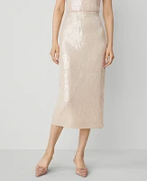 Ann Taylor Sequin Column Midi Skirt Metallic Champagne Women's