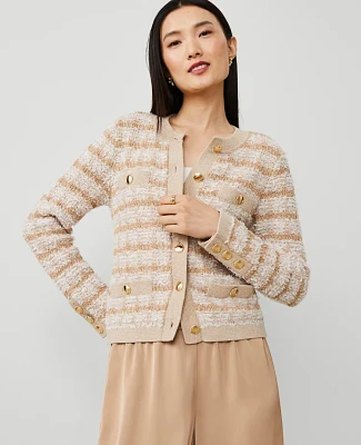 Ann Taylor Confetti Button-Trim Cardigan Neutral Tan Women's