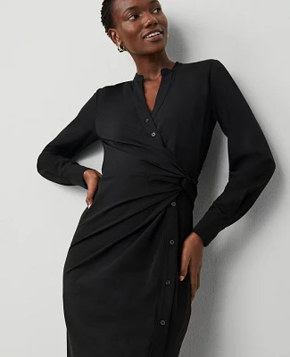 Ann Taylor Petite Knotted Knit Shirtdress Black Women's