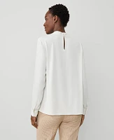 Ann Taylor Mock Neck Drape-Front Top Winter White Women's