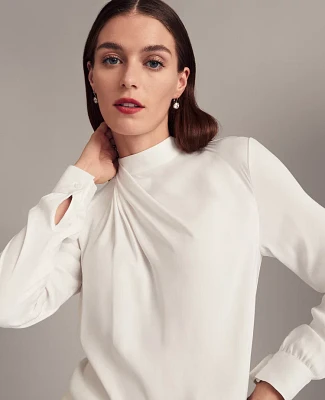 Ann Taylor Mock Neck Drape-Front Top Winter White Women's