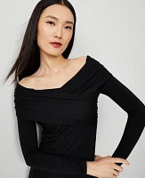 Ann Taylor Petite Twist Off The Shoulder Knit Midi Dress Black Women's