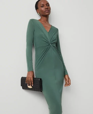 Ann Taylor Knit V-Neck Midi Dress Dried Cilantro Women's