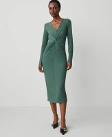 Ann Taylor Knit V-Neck Midi Dress Dried Cilantro Women's