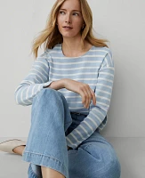 Ann Taylor Striped Relaxed Sweater Navy/White Women's