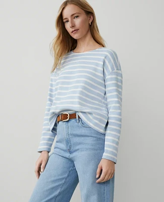 Ann Taylor Weekend Collection Striped Relaxed Sweater Navy/White Women's