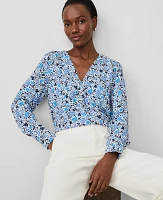 Ann Taylor Floral Mixed Media Top Winter White Women's