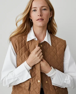 Ann Taylor Weekend Collection Quilted Puffer Vest Cappuccino Tan Women's