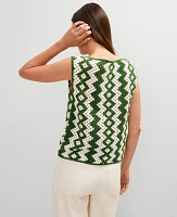 Ann Taylor Geo Crochet Sweater Shell Top Green/White Combo Women's