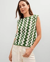 Ann Taylor Geo Crochet Sweater Shell Top Green/White Combo Women's
