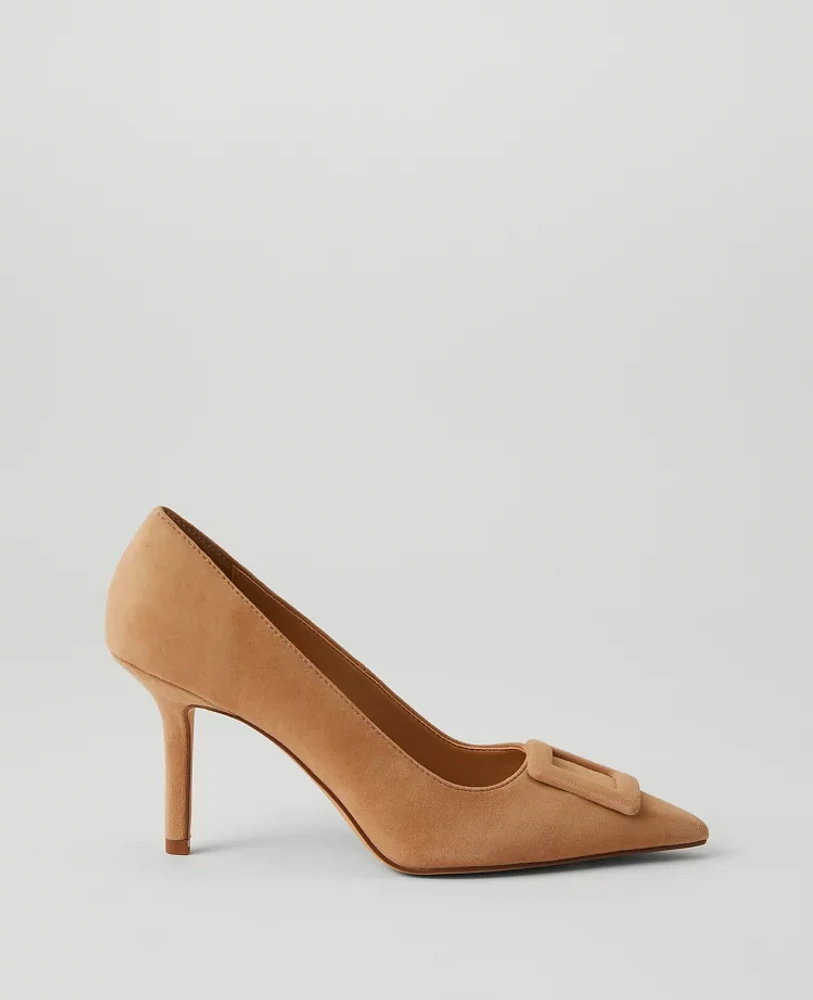 Ann Taylor Buckle Pointy Toe Suede Pumps Women's