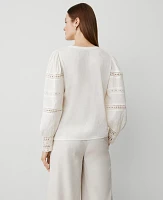 Ann Taylor Lace Trim Popover Top Winter White Women's