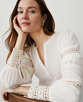 Ann Taylor Lace Trim Popover Top Winter White Women's