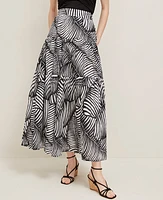 Ann Taylor Tiered Full Skirt Palm Print Black Women's