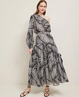 Ann Taylor Tiered Full Skirt Palm Print Black Women's