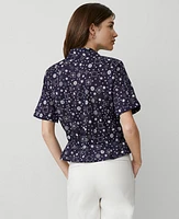 Ann Taylor Floral Tie-Waist Peplum Shirt Size 2XL Night Sky Women's