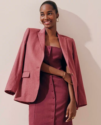 Ann Taylor The Longline Blazer Linen Blend Burgundy Combo Women's