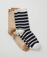 Ann Taylor Striped Crew Sock Set Night Sky Women's