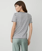 Ann Taylor Striped Crew Neck T-Shirt Winter White Women's