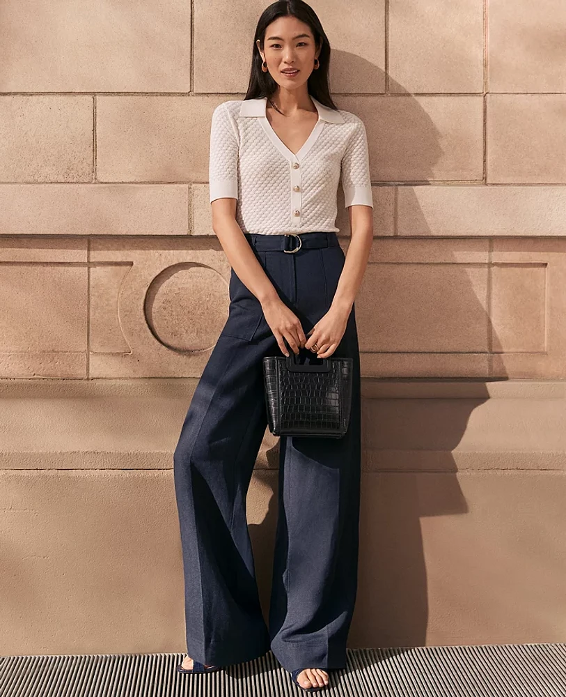 Ann Taylor The Belted Wide-Leg Pant Linen Blend Night Sky Women's