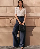 Ann Taylor The Belted Wide-Leg Pant Linen Blend Night Sky Women's
