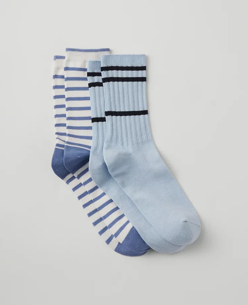 Ann Taylor Striped Crew Sock Set Larimar Blue Women's