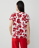 Ann Taylor Tropical Mixed Media Pleated Top Bright Cherry B Women's