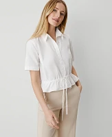 Ann Taylor Tie-Waist Peplum Shirt White Women's