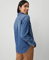 Ann Taylor Denim Pocket Shirt Classic Mid Wash Women's