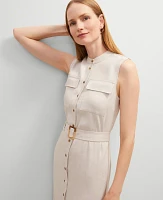 Ann Taylor Belted Linen Blend Shirtdress Natural Flax Women's