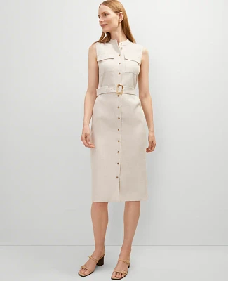 Ann Taylor Belted Linen Blend Shirtdress Natural Flax Women's
