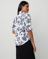 Ann Taylor Tropical Silky Ruffle Collar Blouse Night Sky Women's