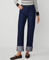 Ann Taylor The Cuffed Straight Jean Classic Rinse Wash Women's