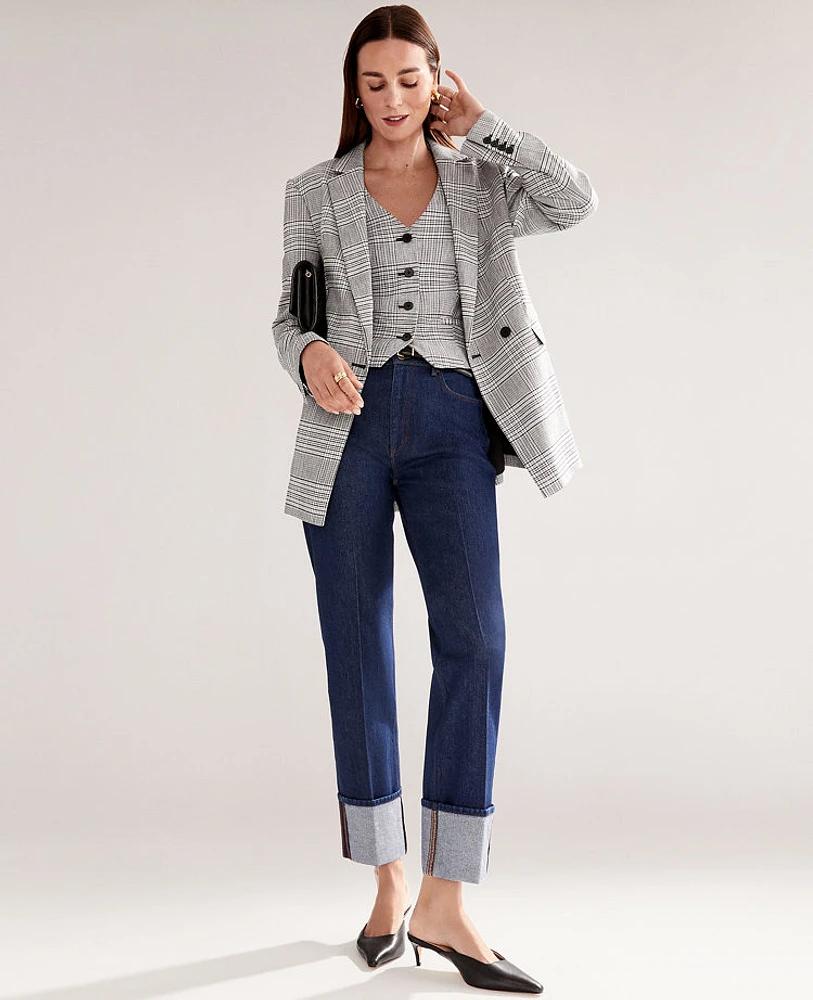 Ann Taylor The Cuffed Straight Jean Classic Rinse Wash Women's